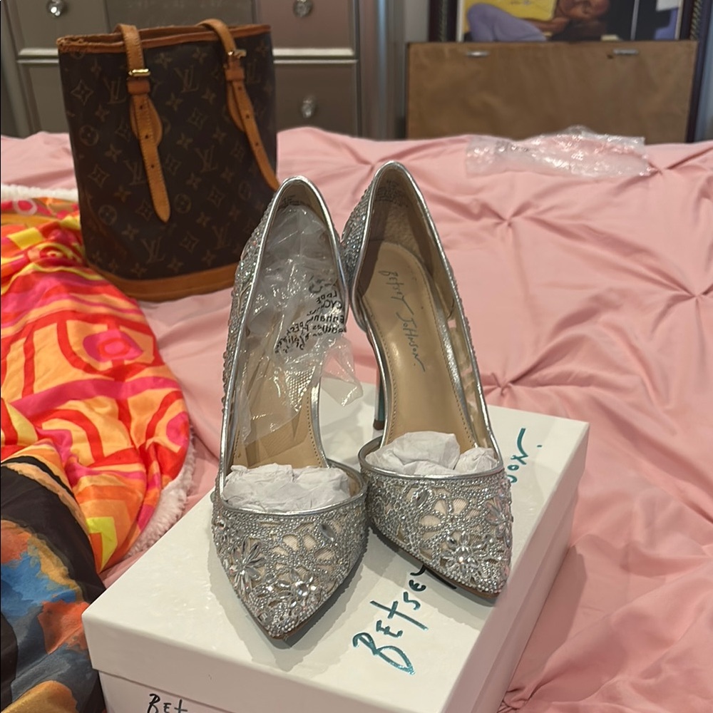 Betsey Johnson Silver Glitter Heels